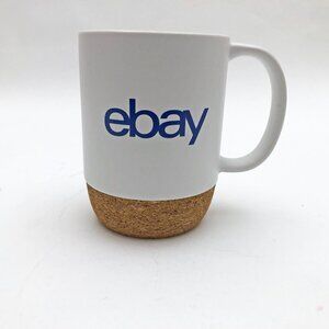 Ebay Coffee Mug White w/ blue letters Cork Nonslip Base Oversize